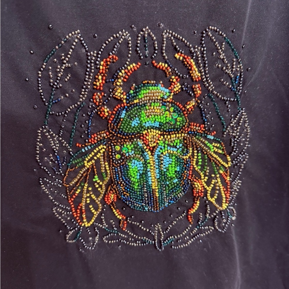 Nordstrom Rack Black Short-Sleeve Tee with Beaded Multicolor Scarab - Picture 2 of 5